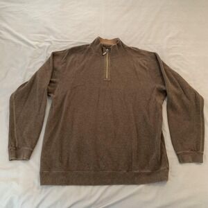 Tommy Bahama Sweater Mens XL Brown 1/4 Zip Mock Neck Knit Pullover Casual